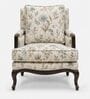 Fleura Teak Wood Arm Chair With Suede Fabric In Cream Beige Colour