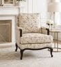 Fleura Floral Motif Teak Wood Arm Chair With Suede Fabric