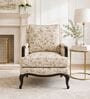 Fleura Floral Motif Teak Wood Arm Chair With Suede Fabric