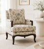 Fleura Teak Wood Arm Chair With Suede Fabric In Cream Beige Colour
