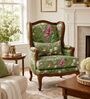 Fleura Teak Wood Lounge Chair With Suede Fabric In Green Colour Fleura Teak Wood Lounge Chair With Suede Fabric In Green Colour