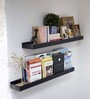 Floating Set of 2 Black Engineered Wood Wall Shelf