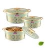 Floraa Royale Green Plastic & Steel 3Pcs Insulated Thermoware Casserole