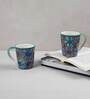 Floral 300ml Grey & Blue Ceramic (Set of 6) Coffee Mug