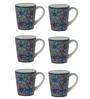 Floral 300ml Grey & Blue Ceramic (Set of 6) Coffee Mug