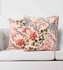 Peach Floral Cotton 16 x 16 Inches Cushion Covers (Set of 2)