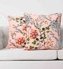 Peach Floral Cotton 12 x 12 Inches Cushion Covers (Set of 2)