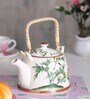 Floral 900ml White & Green Porcelain Tea Pot