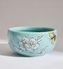 Floral Bird Ceramic Bowl In Blue