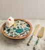 Floral Blue  Mango Wood Cake Stand