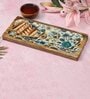 Floral Blue Mango Wood Appetizer Platter with Dip Bowl