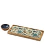Floral Blue Mango Wood Appetizer Platter with Dip Bowl