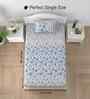 Floral Blue Spring Glory Cotton186 TC Single Bedsheet With 1 Pillow Cover