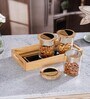 Noir And Gold Glass Jar Tray Set With Wooden Lids
