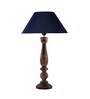 Floral Carved Black Wood Table Lamp With Blue Shade