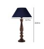 Floral Carved Black Wood Table Lamp With Blue Shade