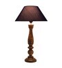 Floral Carved Black Wood Table Lamp With Blue Shade