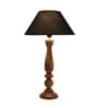 Floral Carved Black Wood Table Lamp With Green Shade