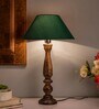 Floral Carved Black Wood Table Lamp With Green Shade
