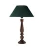 Floral Carved Black Wood Table Lamp With Green Shade