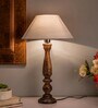 Floral Carved Black Wood Table Lamp With White Cone Shade