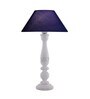 Floral Carved White Wood Table Lamp With Blue Shade