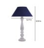 Floral Carved White Wood Table Lamp With Blue Shade