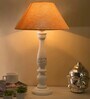 Floral Carved White Wood Table Lamp With Golden Shade