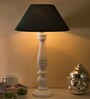 Floral Carved White Wood Table Lamp With Green Shade