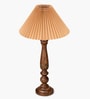 Floral Carved Wood Table Lamp with Pleated Shade for Bedroom & Home D cor