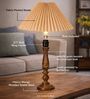 Floral Carved Wood Table Lamp with Pleated Shade for Bedroom & Home D cor