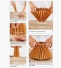 Floral Carved Wood Table Lamp with Pleated Shade for Bedroom & Home D cor