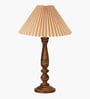 Floral Carved Wood Table Lamp with Pleated Shade for Bedroom & Home D cor
