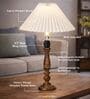 Floral Carved Wood Table Lamp with Pleated Shade for Bedroom & Home D cor