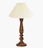 Floral Carved Wood Table Lamp with Pleated Shade for Bedroom & Home D cor
