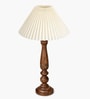 Floral Carved Wood Table Lamp with Pleated Shade for Bedroom & Home D cor