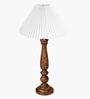 Floral Carved Wood Table Lamp with Pleated Shade for Bedroom & Home D cor