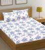 Blue Floral Cotton Queen Double Size Bed Sheet With 2 Pillow Covers