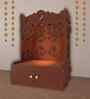 Floral Designer Pattern Floor Temple with Spacious Wooden Shelf & Inbuilt Focus Light- Brown Finish