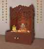 Floral Designer Pattern Floor Temple with Spacious Wooden Shelf & Inbuilt Focus Light- Brown Finish