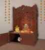 Floral Designer Pattern Floor Temple with Spacious Wooden Shelf & Inbuilt Focus Light- Brown Finish