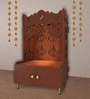 Floral Designer Pattern Floor Temple with Spacious Wooden Shelf & Inbuilt Focus Light- Brown Finish