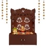 Floral Designer Pattern Floor Temple with Spacious Wooden Shelf & Inbuilt Focus Light- Brown Finish
