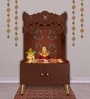 Floral Designer Pattern Floor Temple with Spacious Wooden Shelf & Inbuilt Focus Light- Brown Finish