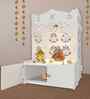 White Finish Floral Designer Pattern Floor Temple with Spacious Wooden Shelf & Inbuilt Focus Light-