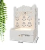 White Finish Floral Designer Pattern Floor Temple with Spacious Wooden Shelf & Inbuilt Focus Light-