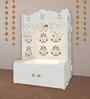 White Finish Floral Designer Pattern Floor Temple with Spacious Wooden Shelf & Inbuilt Focus Light-