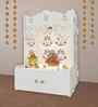 White Finish Floral Designer Pattern Floor Temple with Spacious Wooden Shelf & Inbuilt Focus Light-