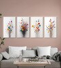 Floral Set of 4 Canvas Wall Painting White Frame