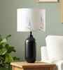 Floral Fabric Shade Table Lamp With Matte Black Base